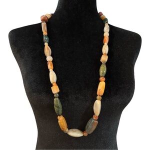 Natural Stone Necklace Orange Green Brown Various Stones 35 Inch Length